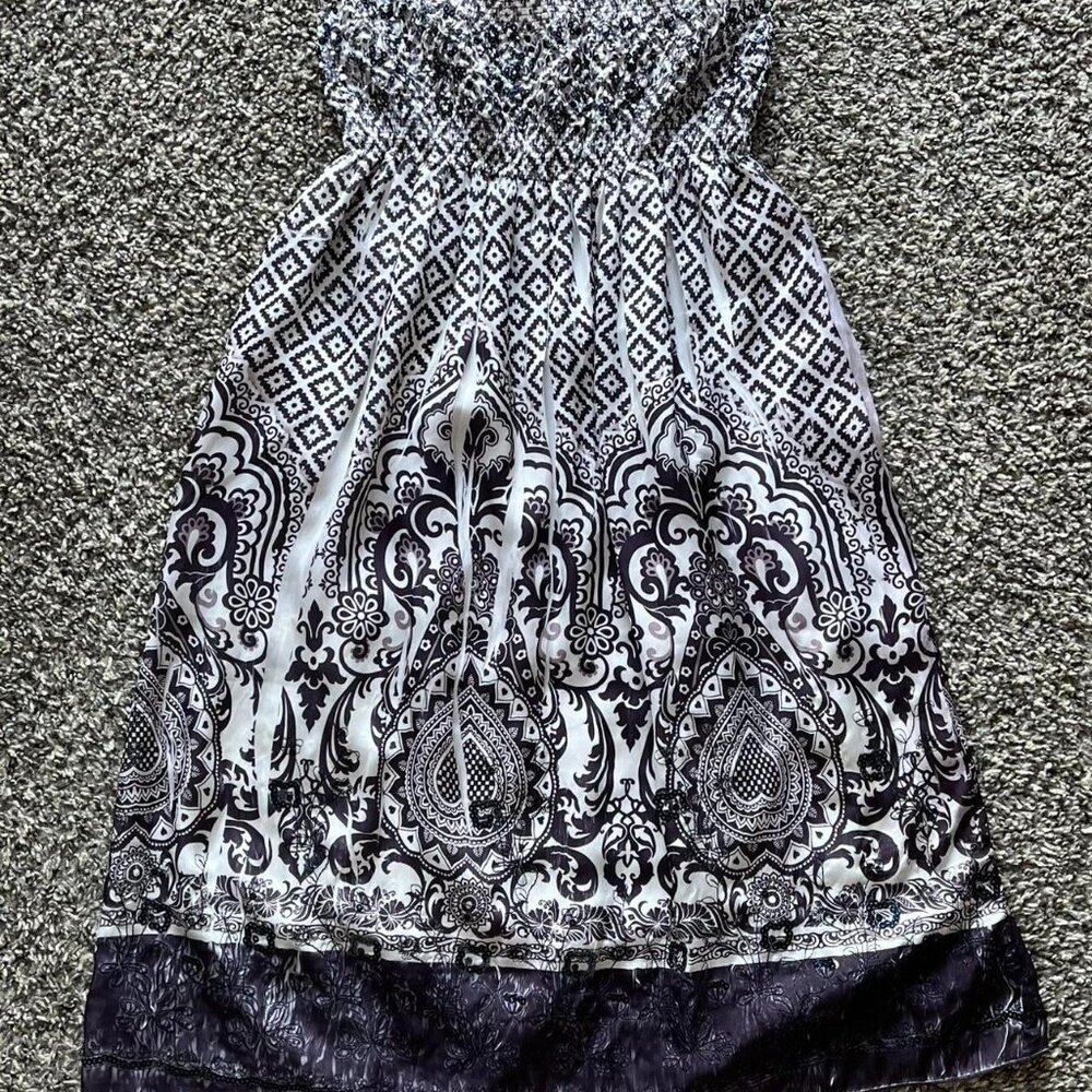 Lapis Anthropologie White Purple Paisley Midi Dress Medium Ruffles Sequins Boho